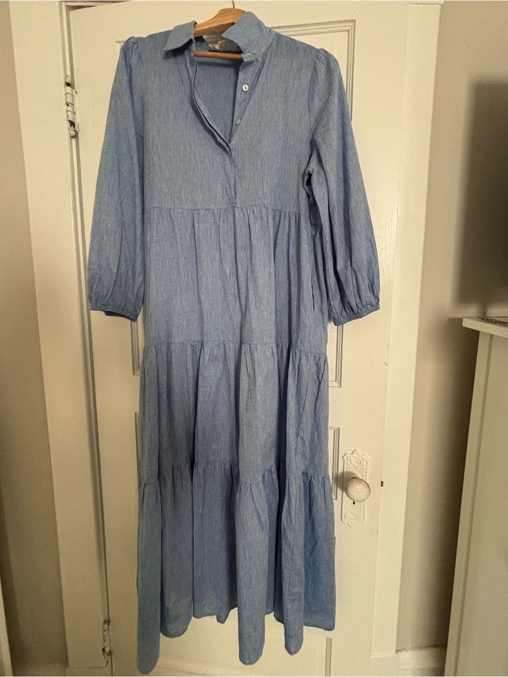 Tuckernuck Pomander Place Light Blue Tiered Maxi Dress